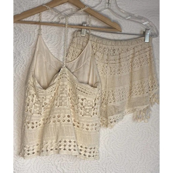 AQUA Cream 2 Piece Set Of Shorts And Tank Coachella Summer Outfit Size XSmall - Picture 5 of 12